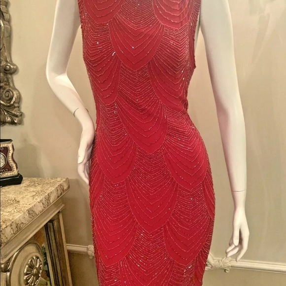 Alice Olivia Red Brit Beaded Mini Dress SIZE 2 - Picture 3 of 16